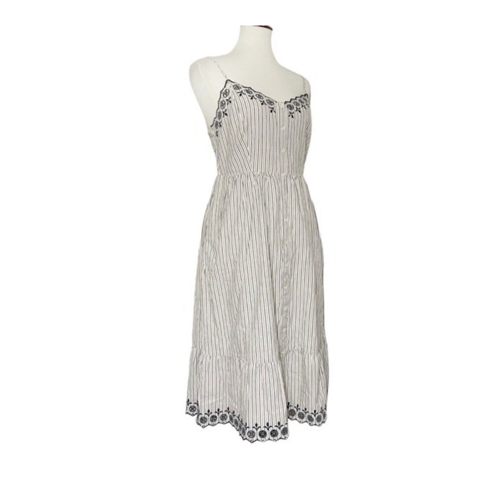 Madewell Jardin Embroidered Button Front Midi Dress Stripe Eyelet Blue White 4 - Picture 3 of 11